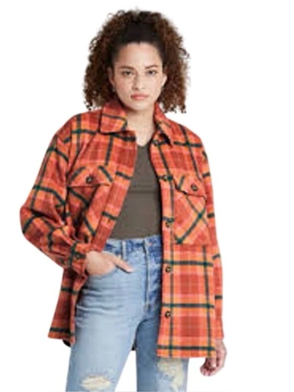 Wild Fable XXL Plaid Orange Button-Up Shirt Jacket